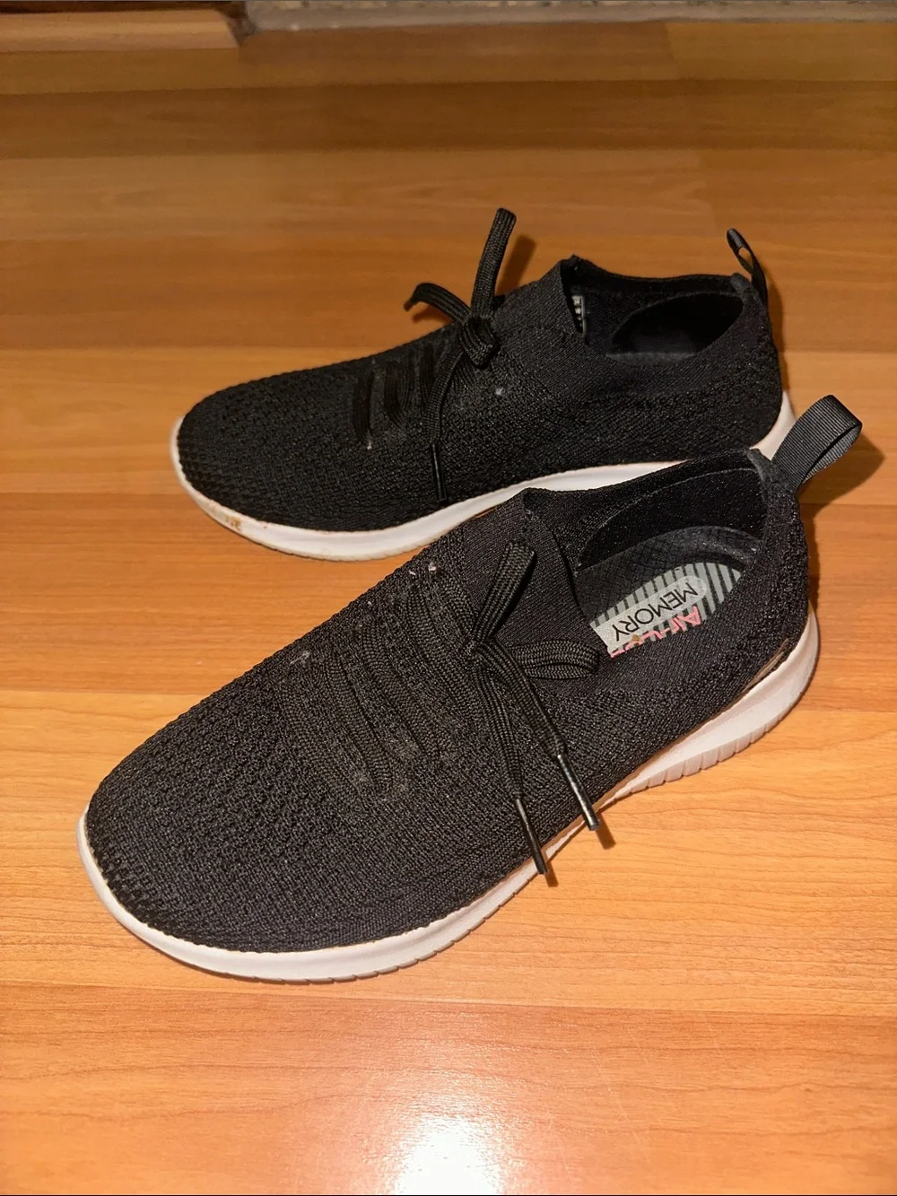Skechers Women’s  Black Knit Lace-Up Slip-On Sneakers with White Sole